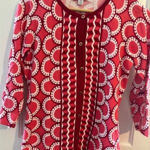Isaac Mizrahi Red and White Patterned Cardigan